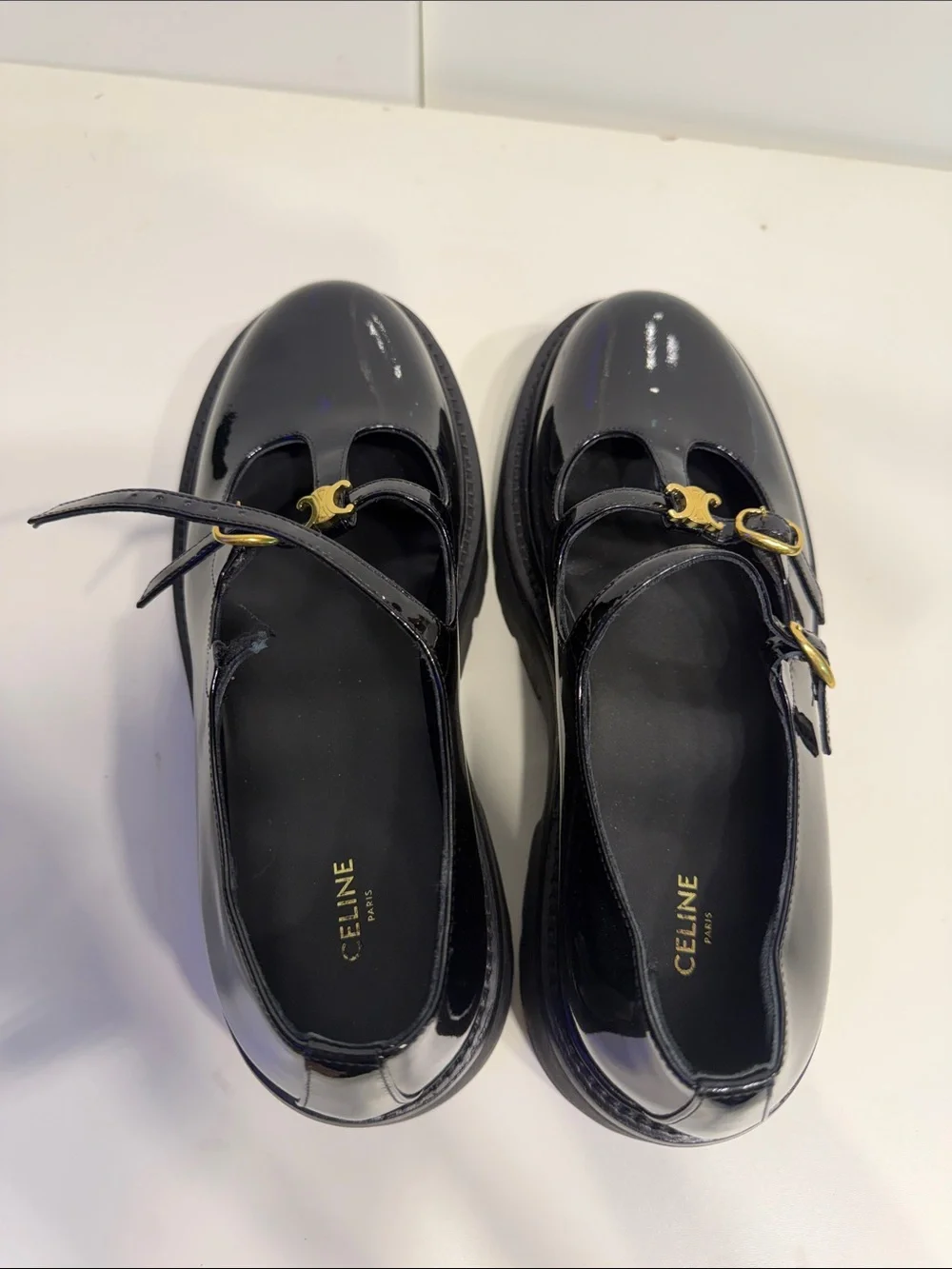CELINE 39.5 Black Patent Platform Mary Jane Shoes